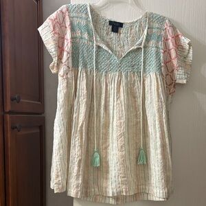 Rachel Zoe Boho Tie-Front Smocked Women’s Top in Cream, Mint, Coral size M